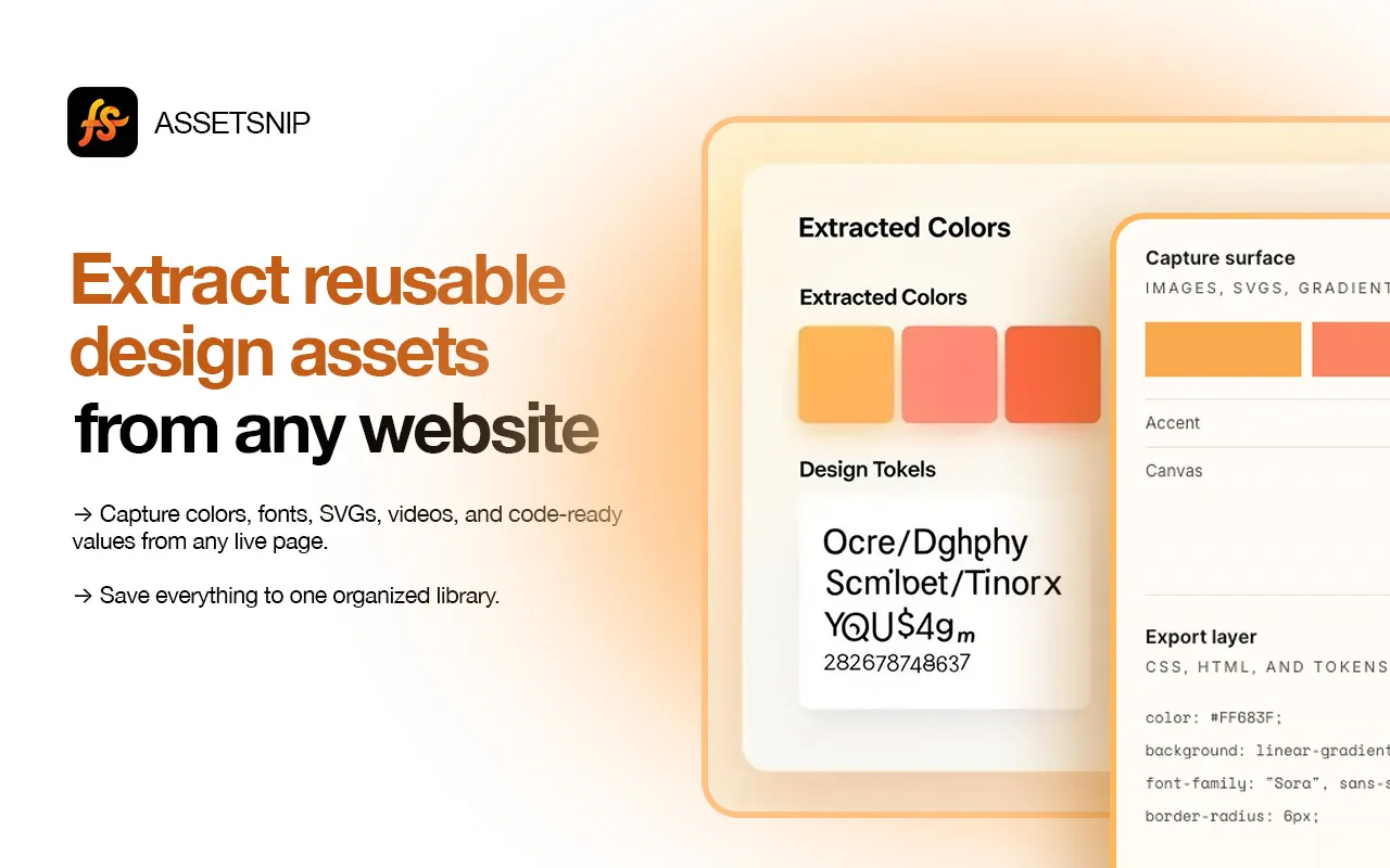 AssetSnip dashboard with extracted colors and typography